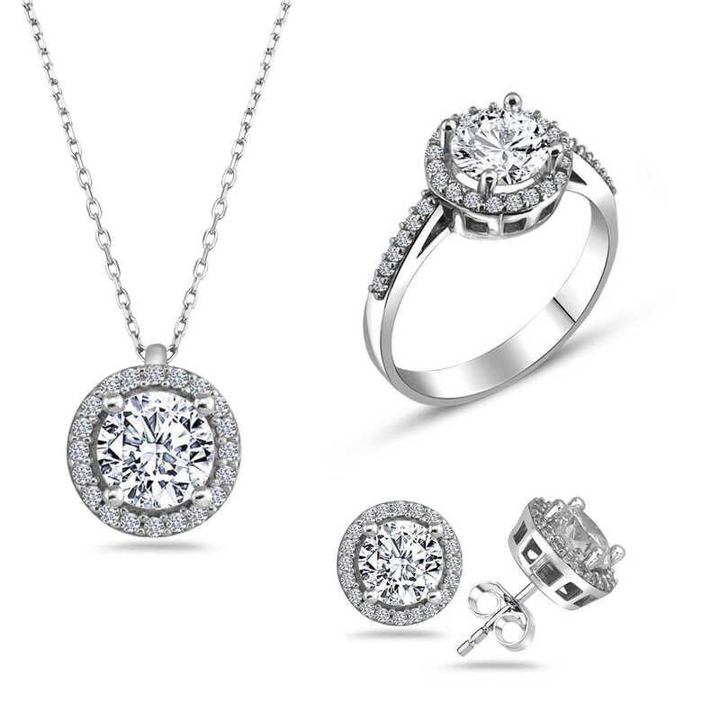 Silver Round Mounted Single Stone Set