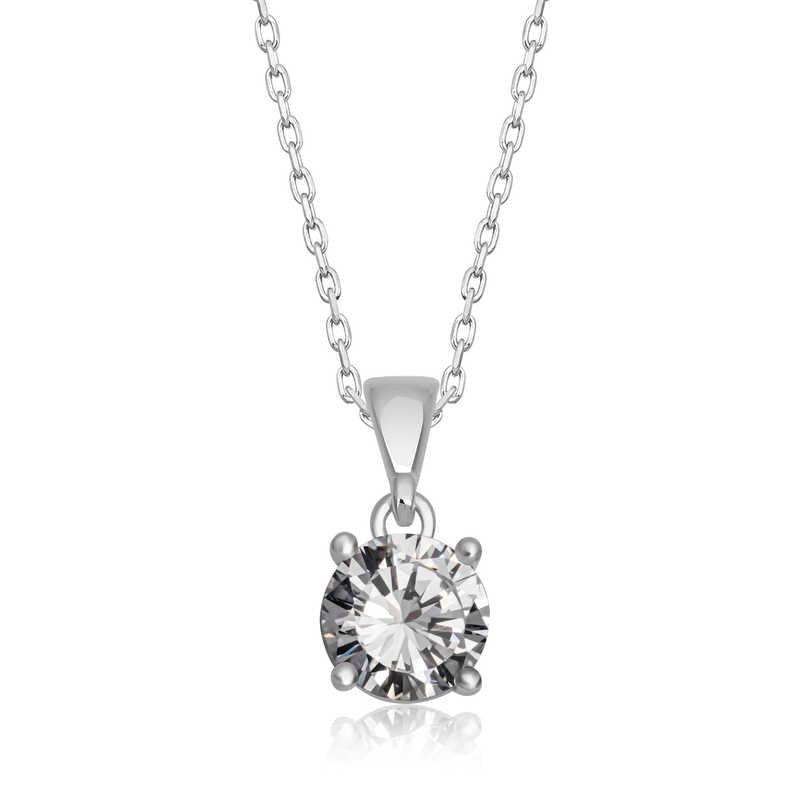 Silver Round Zircon Stone Women's Necklace