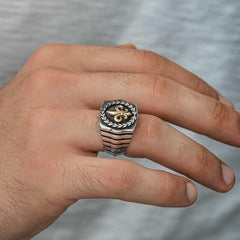 Silver Lily Flower Patterned Men's Ring