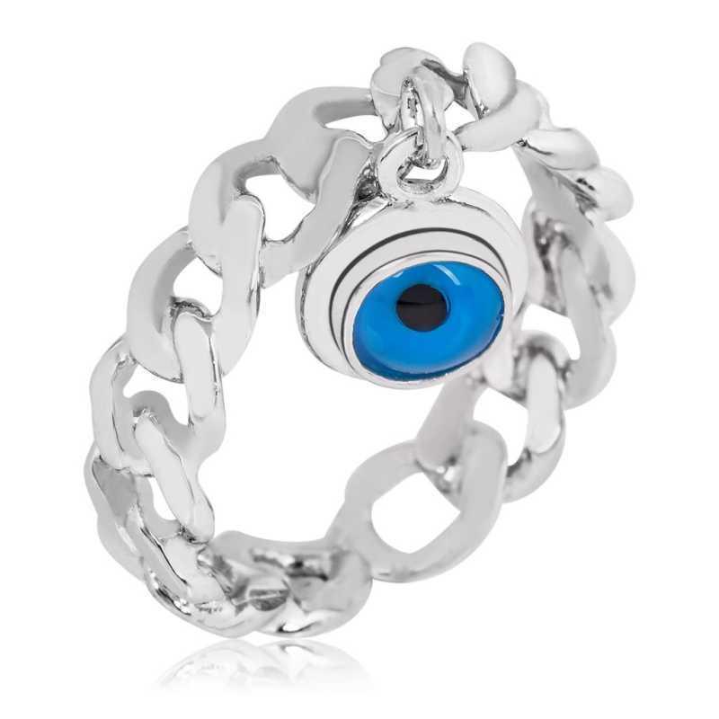 Silver Chain Evil Eye Women's Ring 