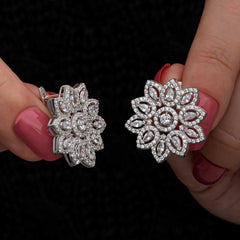 Silver Zircon Stone Flower Women's Earrings