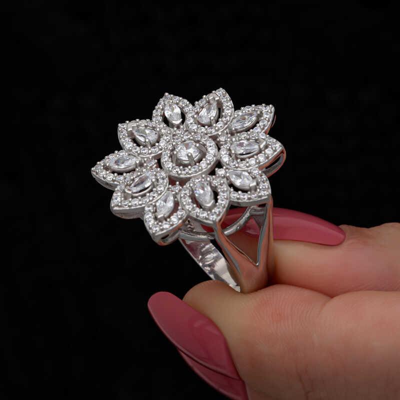 Silver Zircon Stone Flower Women Set