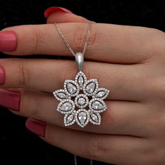 Silver Zircon Stone Flower Women Set
