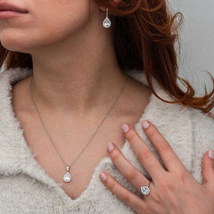 Silver White Zircon Stone Drop Women's Set
