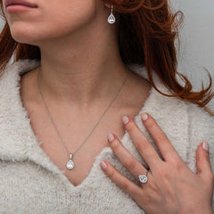 Silver White Zircon Stone Drop Women's Set