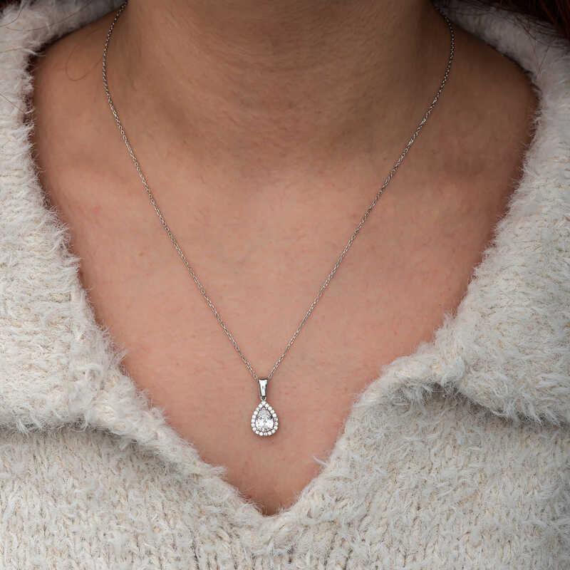 Silver White Zircon Stone Drop Women's Set