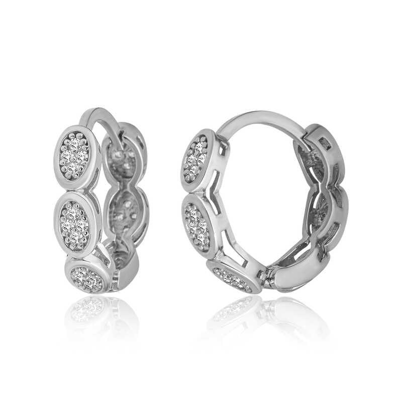 Silver Zircon Stone Hoop Women's Earrings