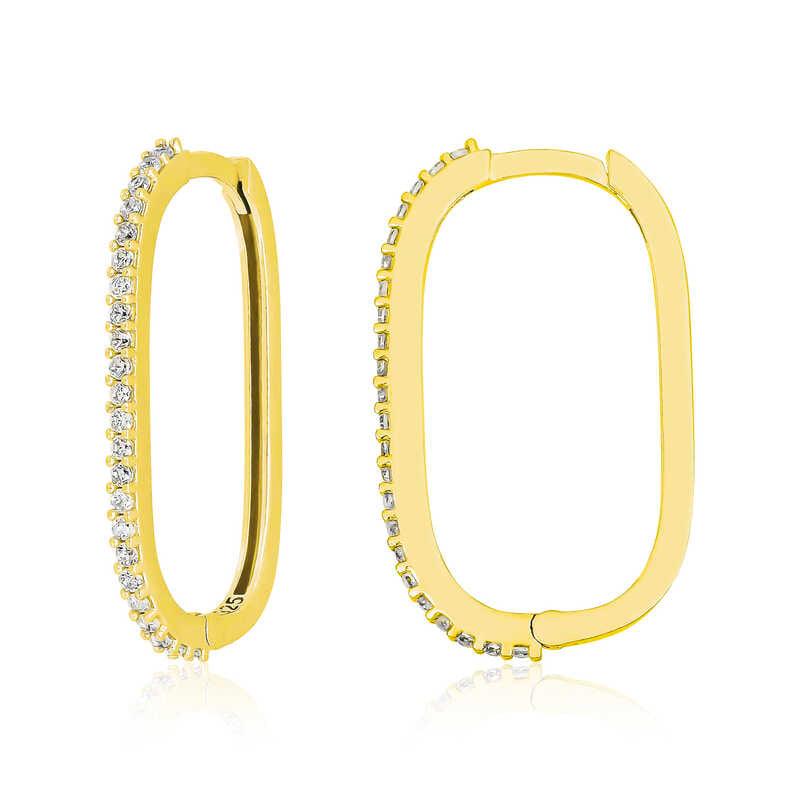 Silver Zircon Stone Hoop Women's Earrings