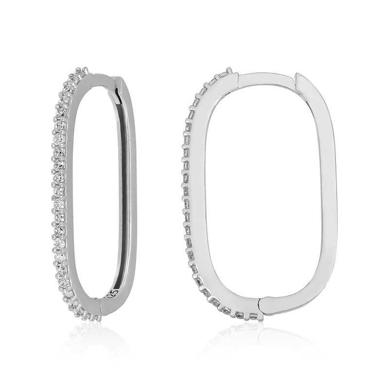 Silver Zircon Stone Hoop Earrings