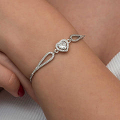 Silver Zircon Stone Heart Bracelet