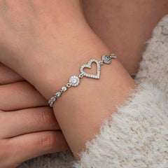 Bracelet femme en argent et pierre de zircone en forme de cœur