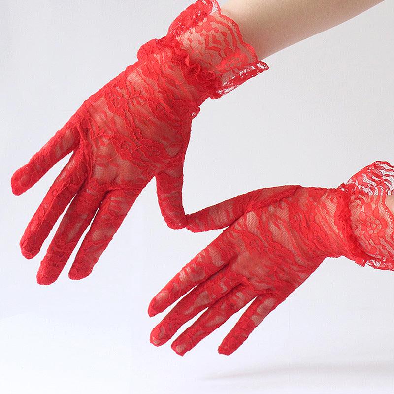 Nessiworld Laced Wrist Length Red Lace Gloves Adult