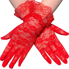 Nessiworld Laced Wrist Length Red Lace Gloves Adult
