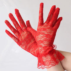 Nessiworld Laced Wrist Length Red Lace Gloves Adult