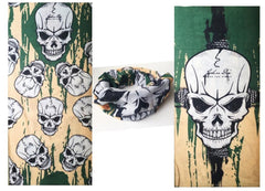 Nessiworld Khaki Green Lycra Skull Printed Baf Buff Bandana 25x48 cm