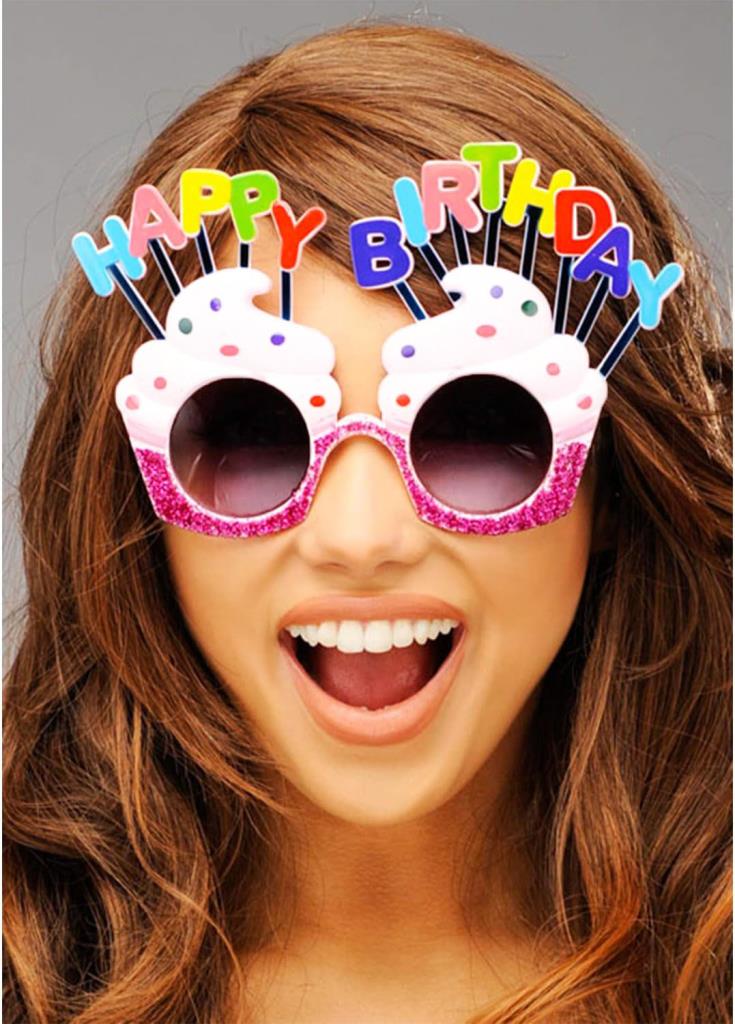 NessiWorld Happy Birthday Written White Fuchsia Color Party Glasses 12x7 cm