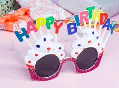 NessiWorld Happy Birthday Written White Fuchsia Color Party Glasses 12x7 cm