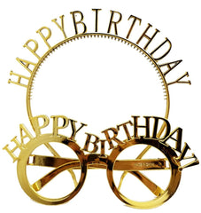 NessiWorld HappyBirthdayWrittenCrownandHappyBirthdayWrittenGlassesSetGoldColor