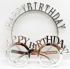 NessiWorld HappyBirthdayWrittenCrownandHappyBirthdayWrittenGlassesSetSilverColor