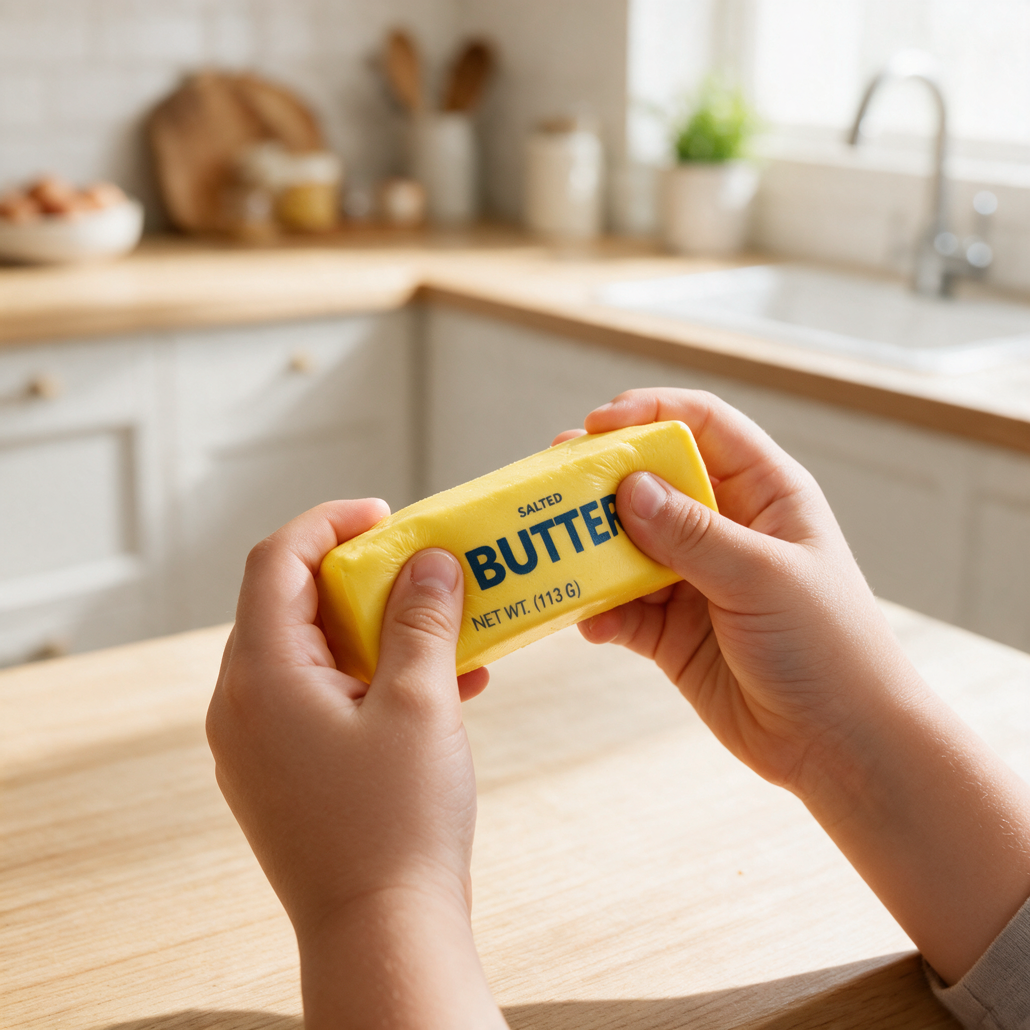 Çocuk Squish Butter squishy oyuncağı ile oynarken