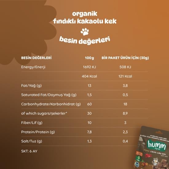 Nessiworld Humm Organik Fındıklı Kakaolu Vegan Kek 30 Gr