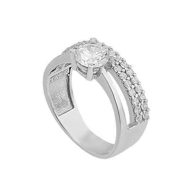 Bague pour femme en argent à deux rangées de pierres uniques