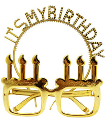 NessiWorld It&amp;#39;sMyBirthdayWrittenCrownandCandleShapedGlassesSetGoldColor