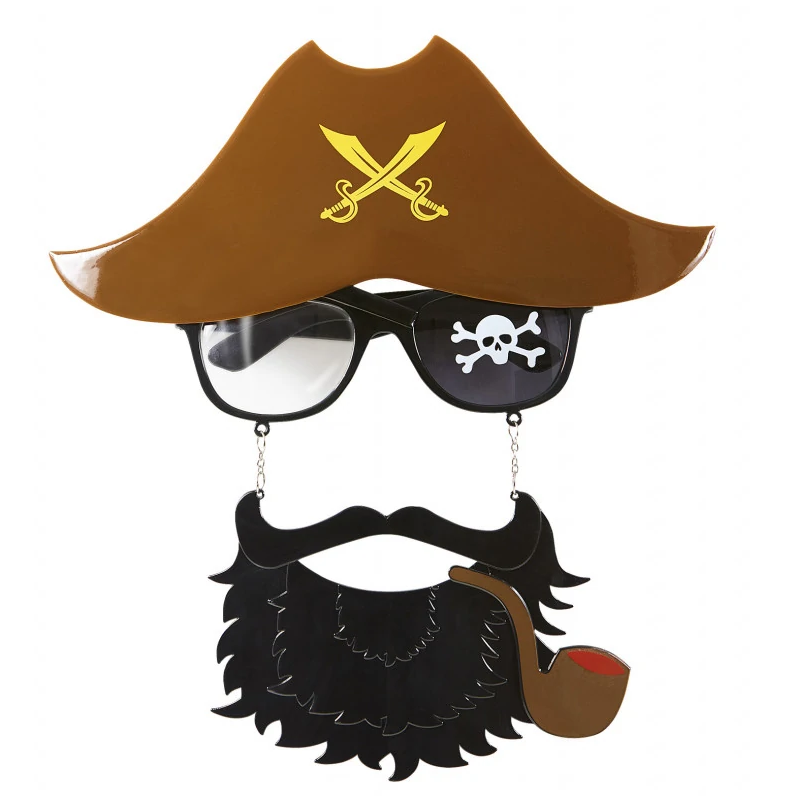 NessiWorld Brown Hat Black Beard Pipe Jack Sparrow Sailor Pirate Glasses 24x25 cm