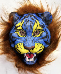 Nessiworld Kahverengi Yeleli Saçlı Mavi Yüzlü Kurt Kaplan Maskesi Mega Peluş 38 No