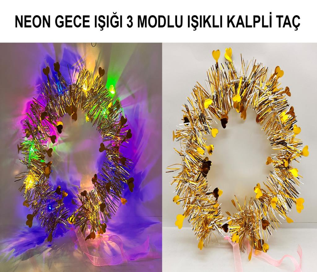 Nessiworld Heart Tassel Night Glow 3 Mode LED Light Crown Gold Color