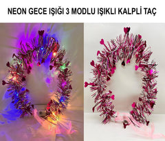 Nessiworld Heart Tassel Night Glow 3 Mode LED Light Crown Fuchsia Color