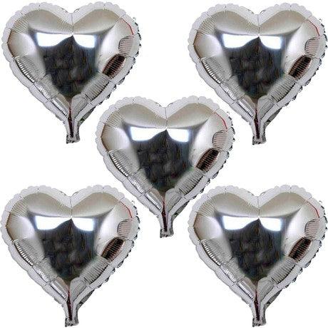 Nessiworld Heart Shaped Silver Color Foil Balloon 45 cm 5 Pieces