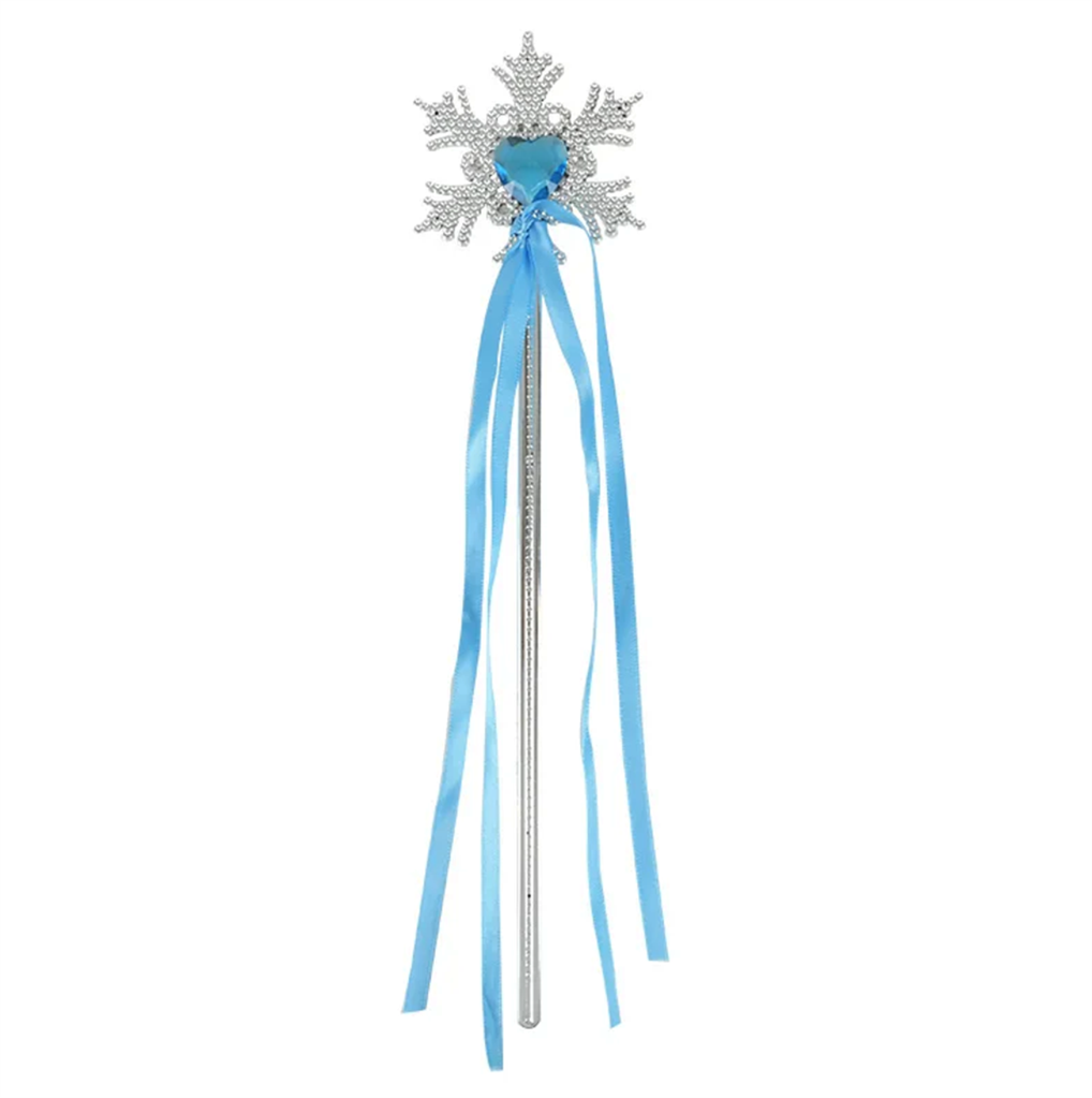 NessiWorld SnowflakeBlueHeartStoneSatinRibbonSnowlandElsaWandStick34cm