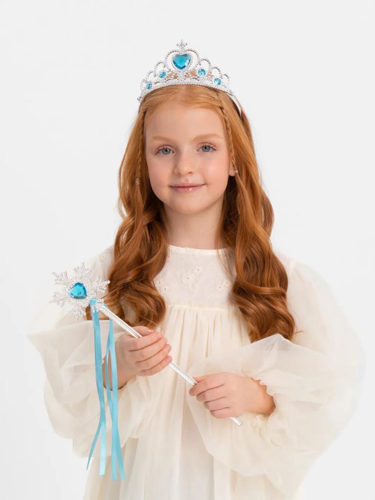 Nessiworld Frozen Elsa Blue Heart Crown and Snow Themed Wand Set