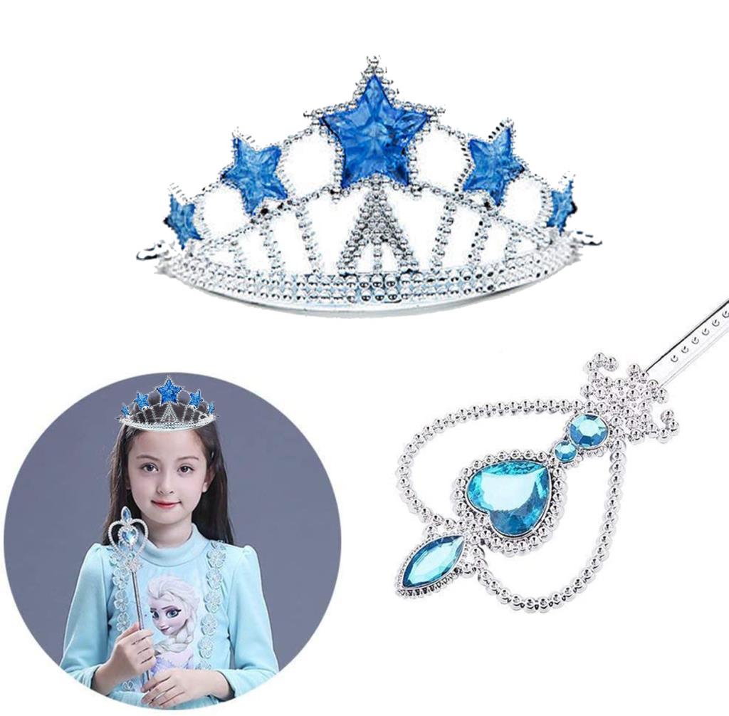 Coffret 2 pièces Couronne bleue et baguette magique Elsa de la Reine des Neiges de Nessiworld