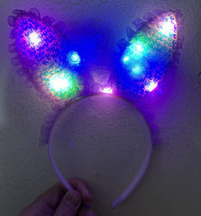 Nessiworld Purple Sequined Led Light Rabbit Ear Crown with Lace Edges 23x19 cm