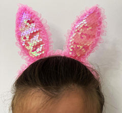 NessiWorld Pink Sequined Led Light Rabbit Ear Crown with Lace Edges 23x19 cm