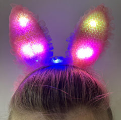NessiWorld Pink Sequined Led Light Rabbit Ear Crown with Lace Edges 23x19 cm