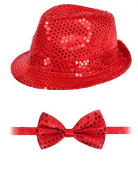 Nessiworld Red Sequined Hat and Bow Tie Set – Glitter Adult Costume Set