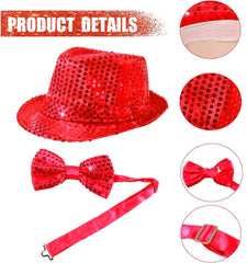 Nessiworld Red Sequined Hat and Bow Tie Set – Glitter Adult Costume Set