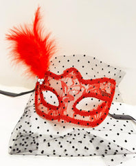 Nessiworld Red Color Lace Veil Party Mask Prom