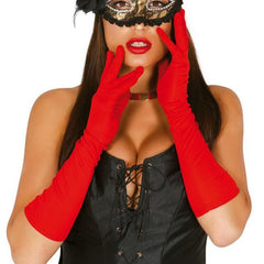 Nessiworld Red Color Elbow Length Fabric Gloves 40 cm