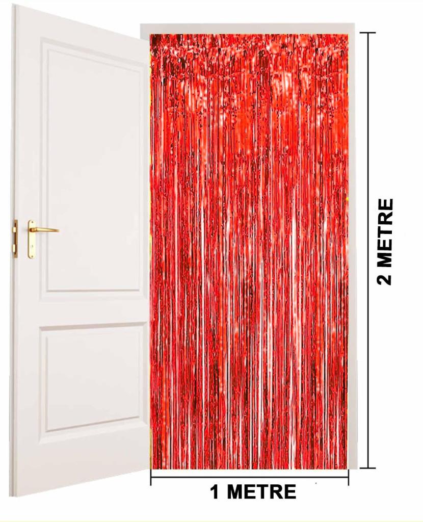 Nessiworld Red Color Extra Metallized Shiny Fringed Background Curtain Imported A Quality 1x2 Meters