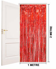 Nessiworld Red Color Extra Metallized Shiny Fringed Background Curtain Imported A Quality 1x2 Meters