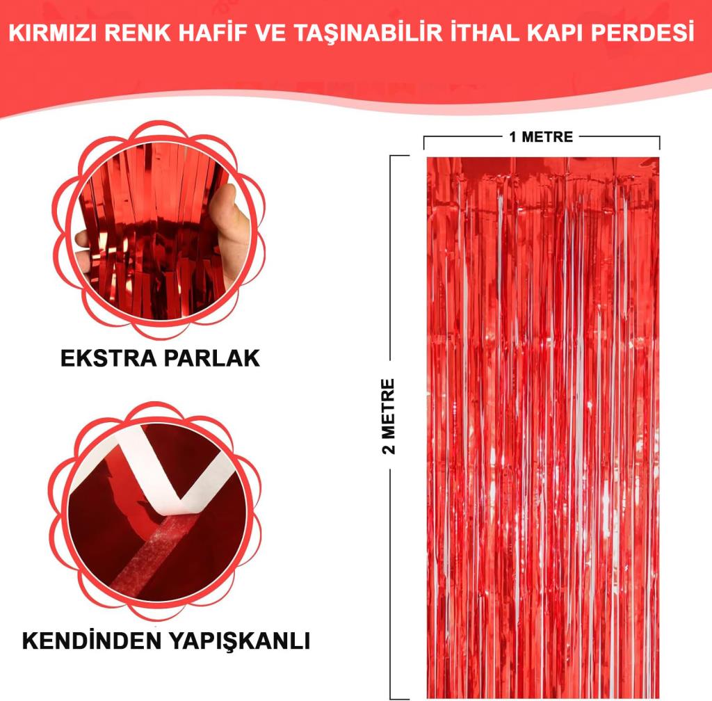 Nessiworld Red Color Extra Metallized Shiny Fringed Background Curtain Imported A Quality 1x2 Meters