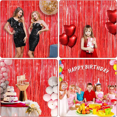 Nessiworld Red Color Extra Metallized Shiny Fringed Background Curtain Imported A Quality 1x2 Meters