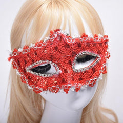 Nessiworld Red Color Eyes Crystal Stone Lace Party Mask 11x17 cm