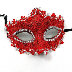 Nessiworld Red Color Eyes Crystal Stone Lace Party Mask 11x17 cm
