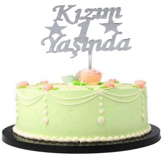 Nessiworld Kızım 1 Yaşında İlk Yaş Doğum Günü Partisi Pleksi Pasta Süsü Gümüş Renk