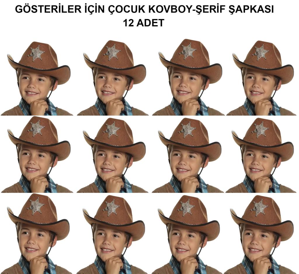 Nessiworld Kovboy Şerif Şapkası Kahve 12 Adet - Kostüm, Parti ve Gösteri Şapkası